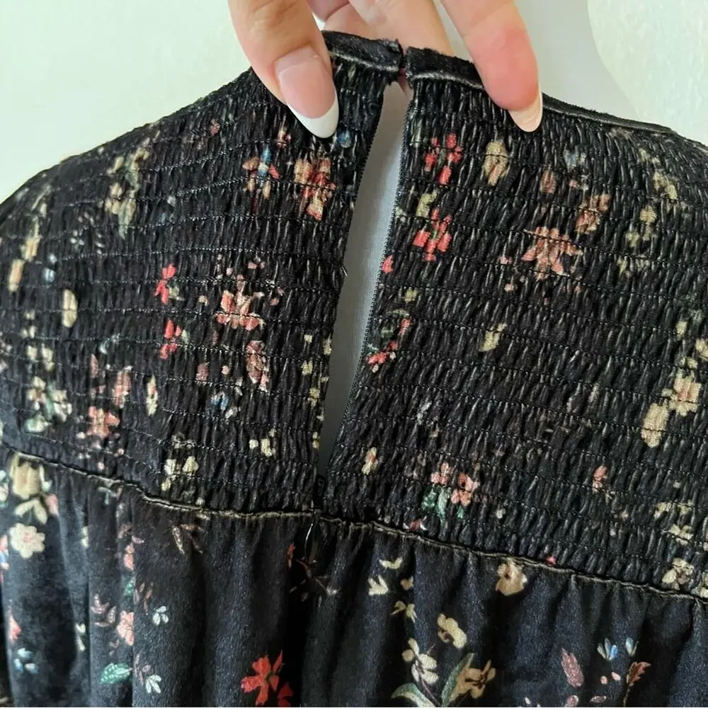 Sanctuary Liam floral velvet smocked peasant blouse NEW SMALL